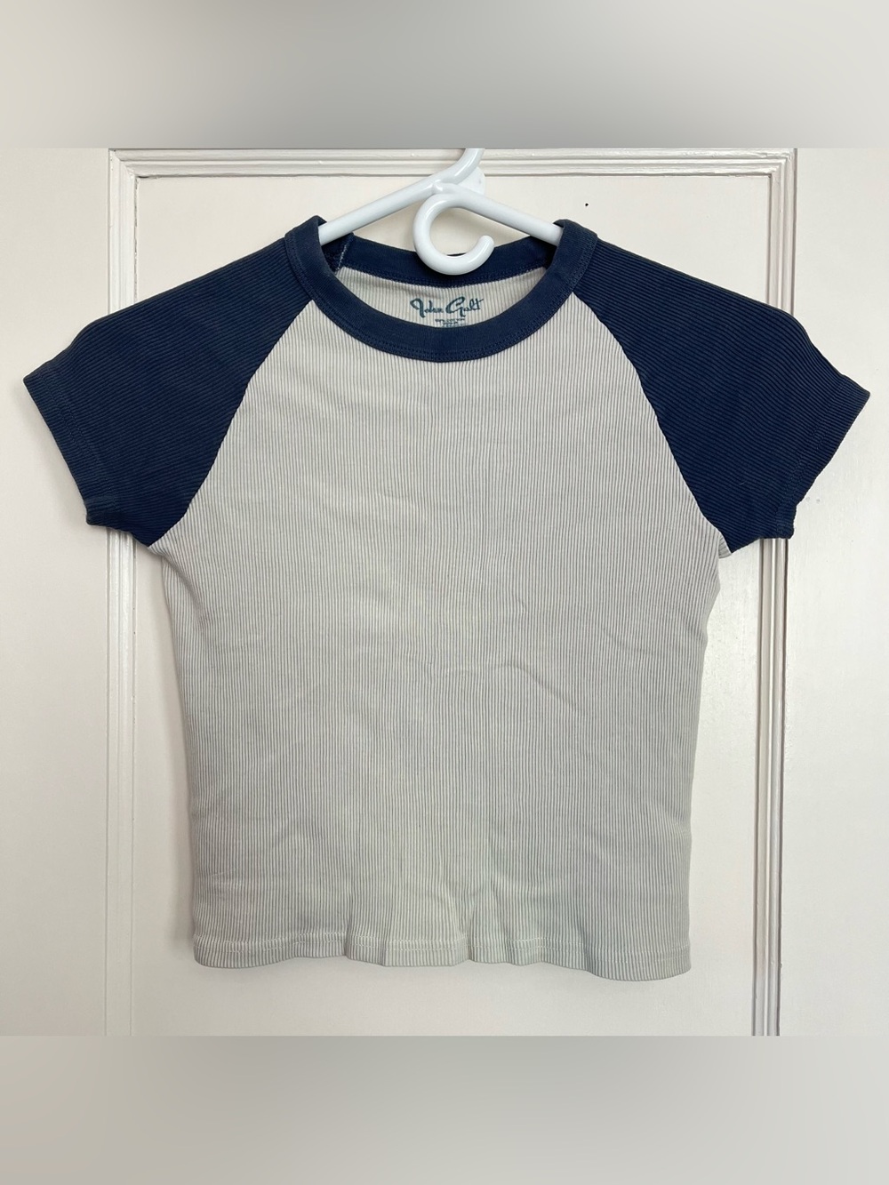 John Galt Bella Top Baby Tee Raglan 100% Cotton Blue Cream One Size